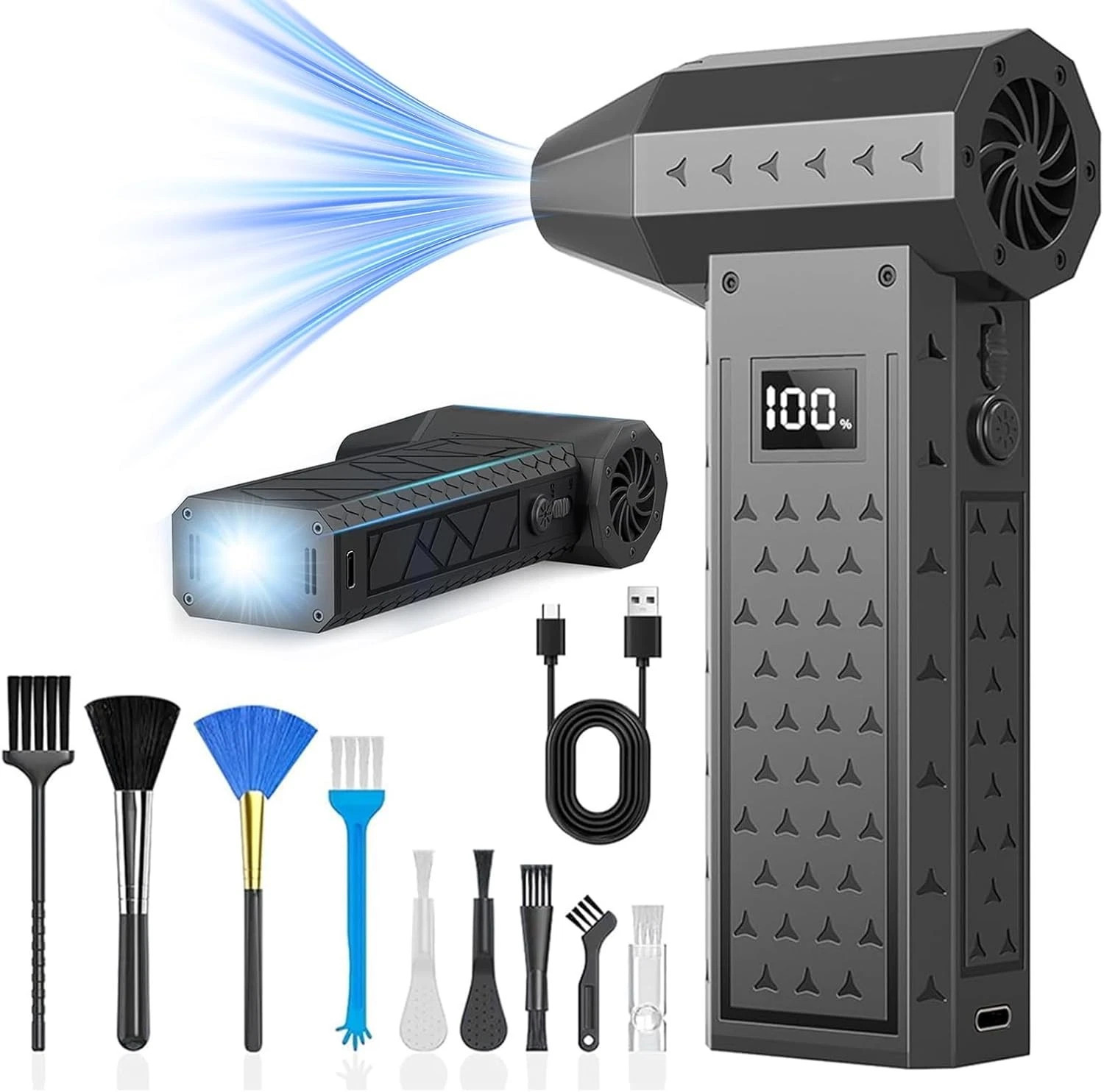 180000 RPM Air Duster with Flashlight,Turbo Fan,Electric 4Gear High-Speed Blower