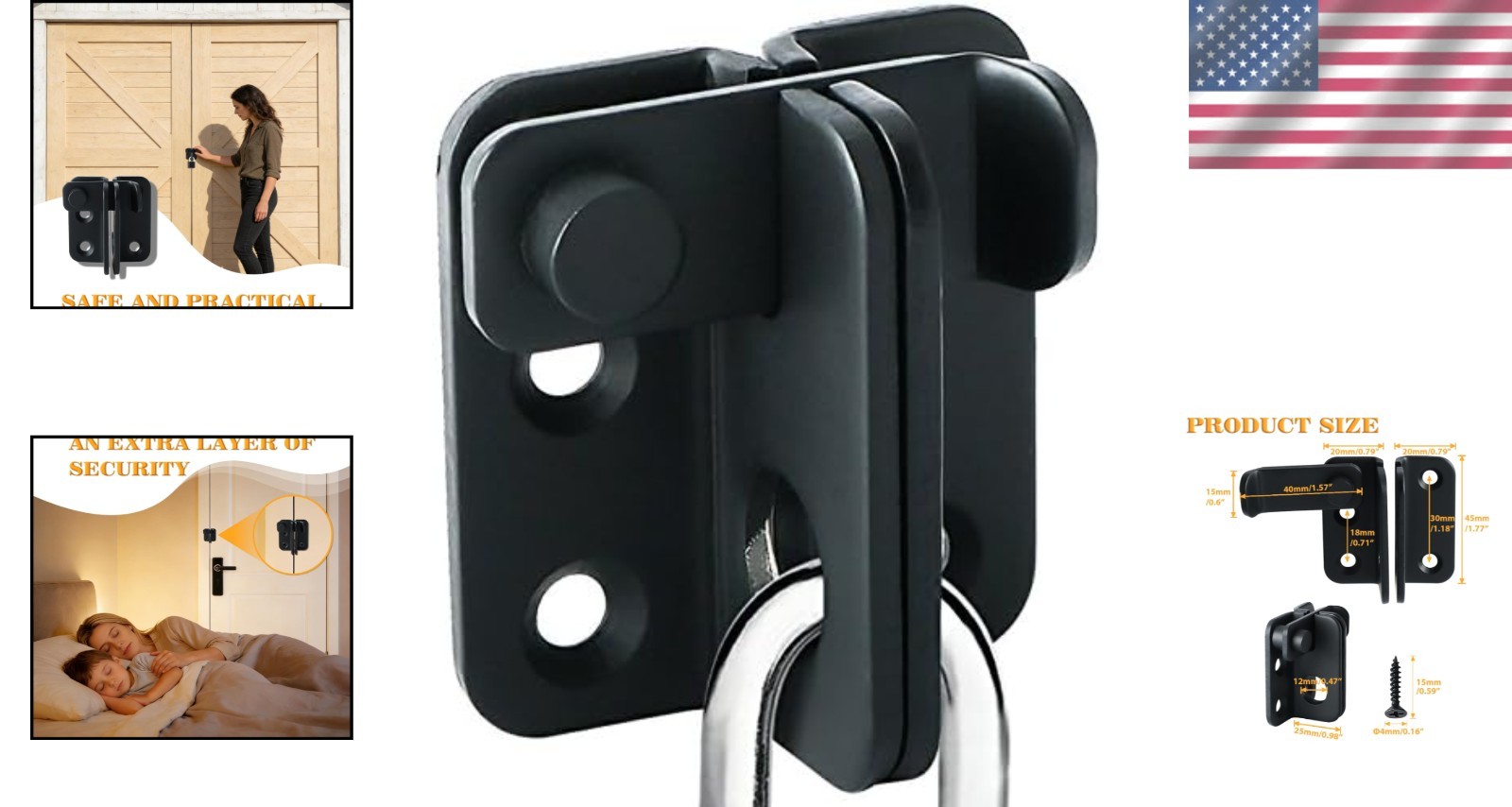 Matte Black Flip Latch Gate Lock - Stainless Steel Security Solution
