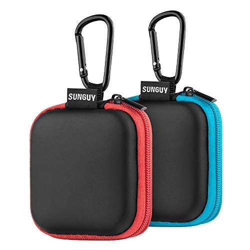 [2-Pack Earbud Case, Portable Square Earphone Carrying Cases with 2 Red+Blue
