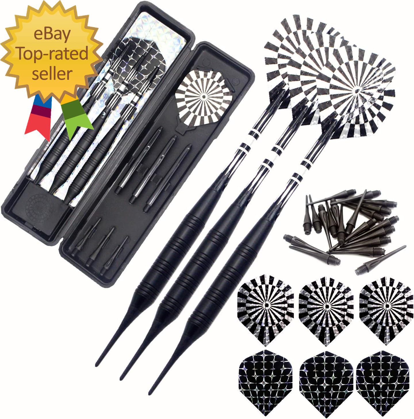 Soft Tip Darts Set for Electronic Dart Board 22G Plastic Tip Darts Set with Bras