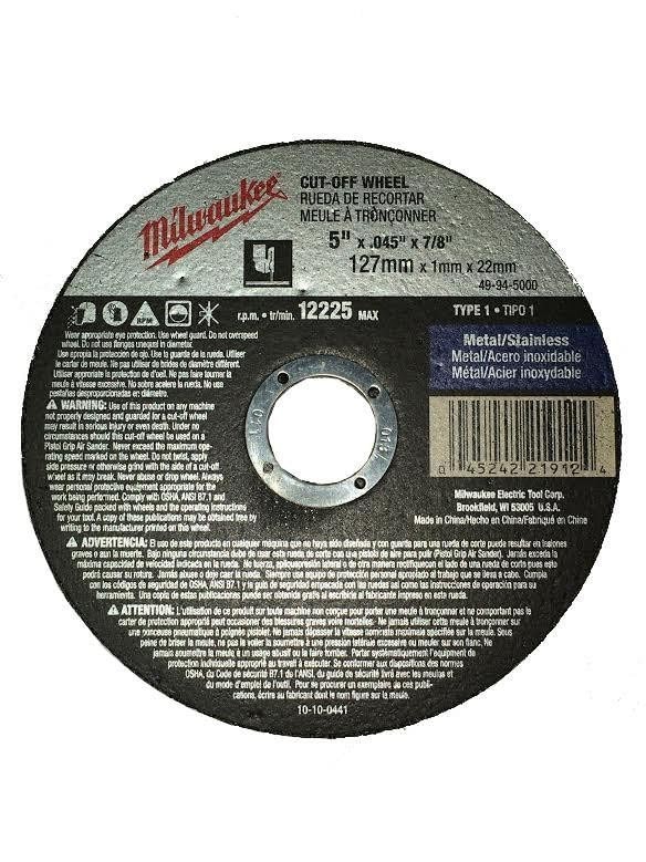 Milwaukee 49-94-5000 Cutting Wheel 5" x .045" Type 1