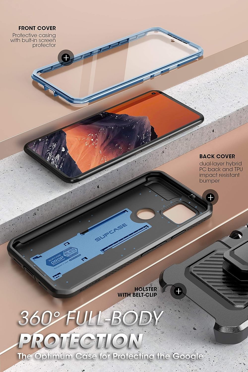 SUPCASE UBPro for Google Pixel 5, Screen Case Rugged Holster Stand Cover, Tilt