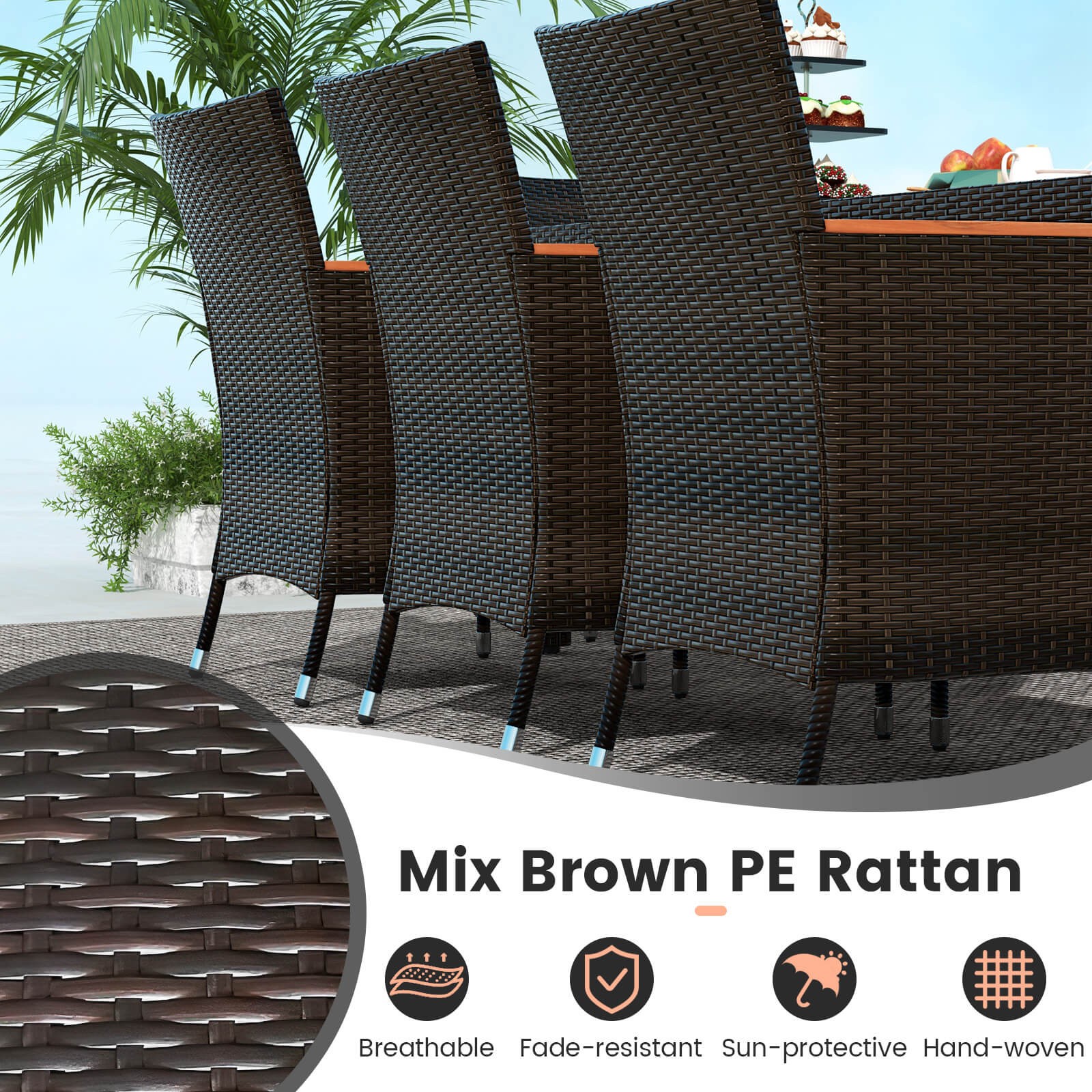 11PCS Patio Dining Set w/ 15ft Double-Sided Patio Umbrella (Base Included)