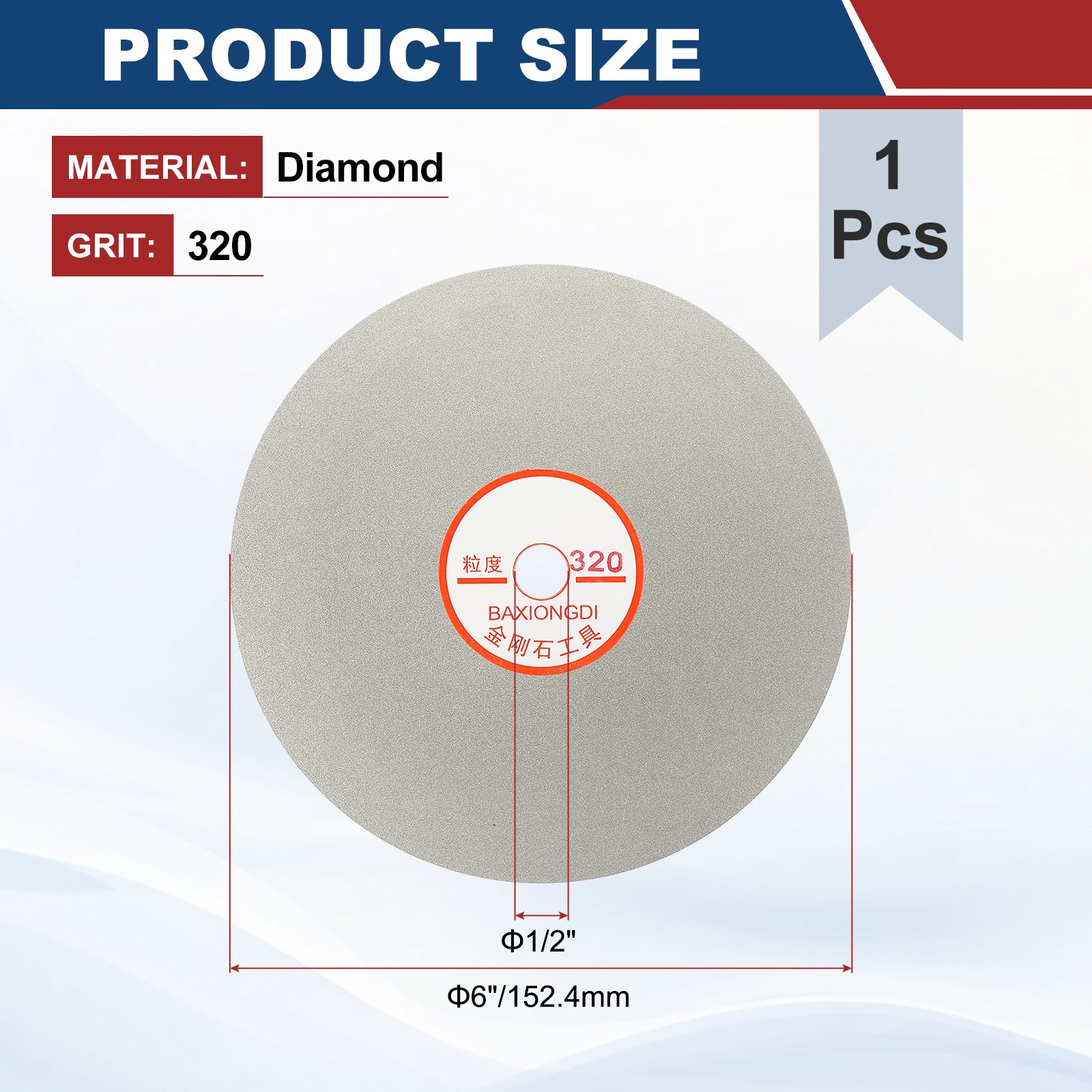 6 Inch x 1/2" Arbor Diamond Flat Lap Disc, 320 Grit Diamond Grinding Disc