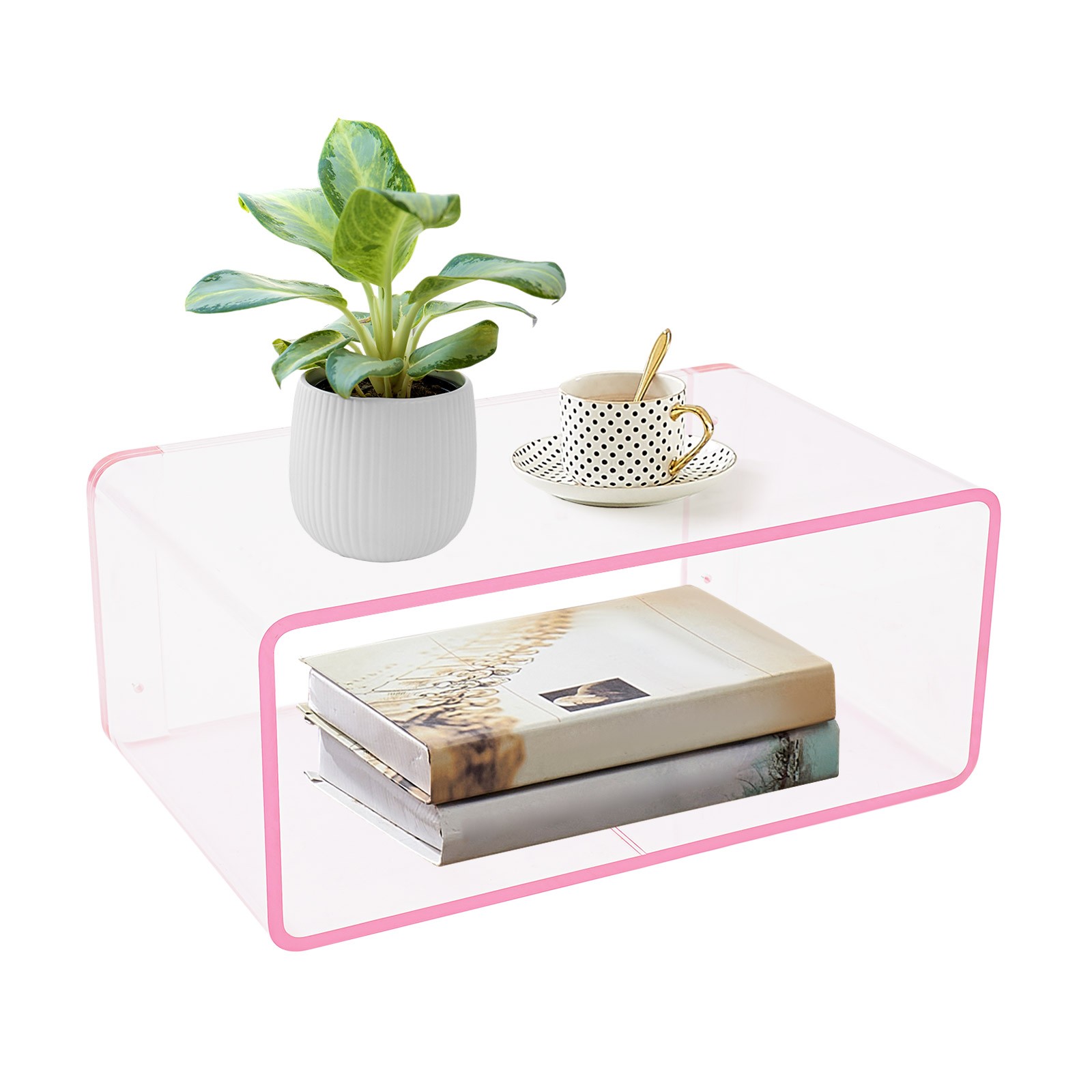 2Tiers Acrylic Wall-Mounted Bedside Table Rectangular Floating Nightstand 3.1kg