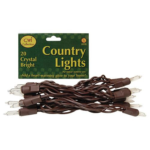 Country  Farmhouse Clear White Strand Lights 20 Count Brown Cord Incandescent