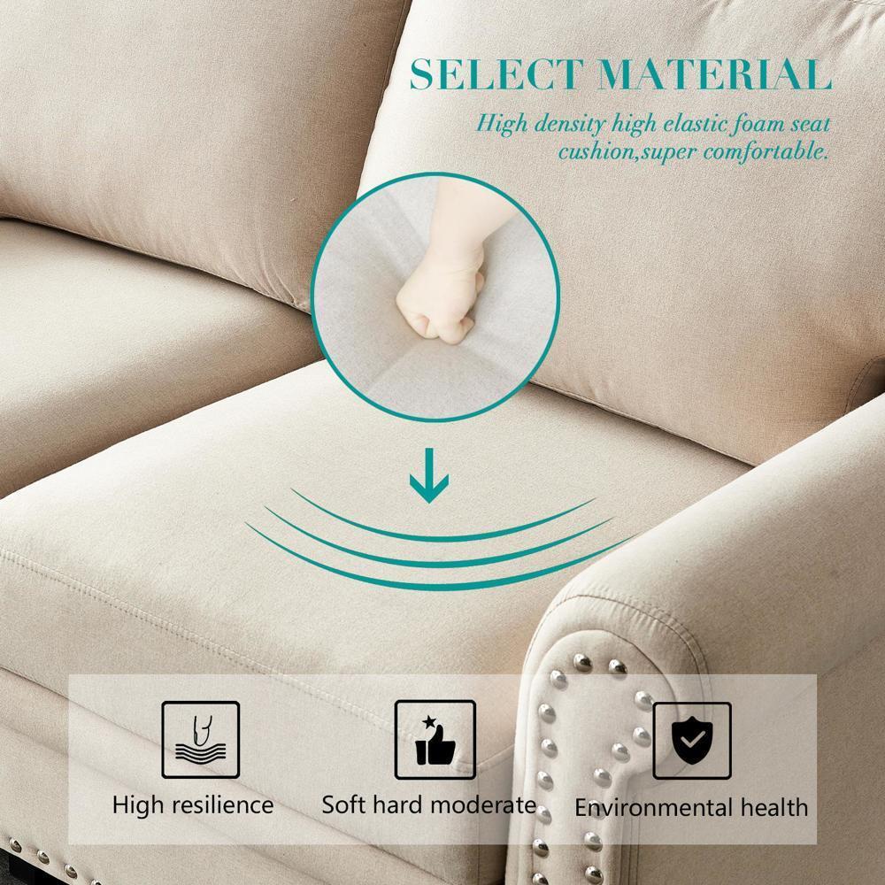 Easy Assembly Linen Fabric Upholstery with Storage Sofa Beige Furniture