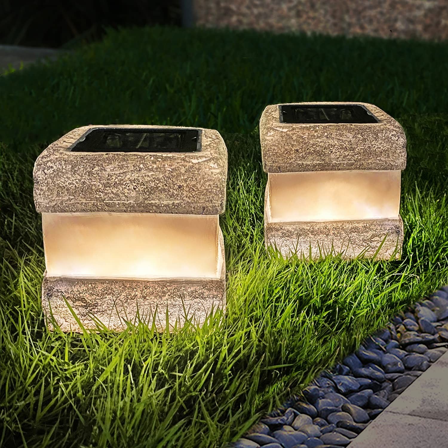 2 Pack Solar Garden Lights, Fake Rock Lights for Outdoor Pathway Yard, Solar ...