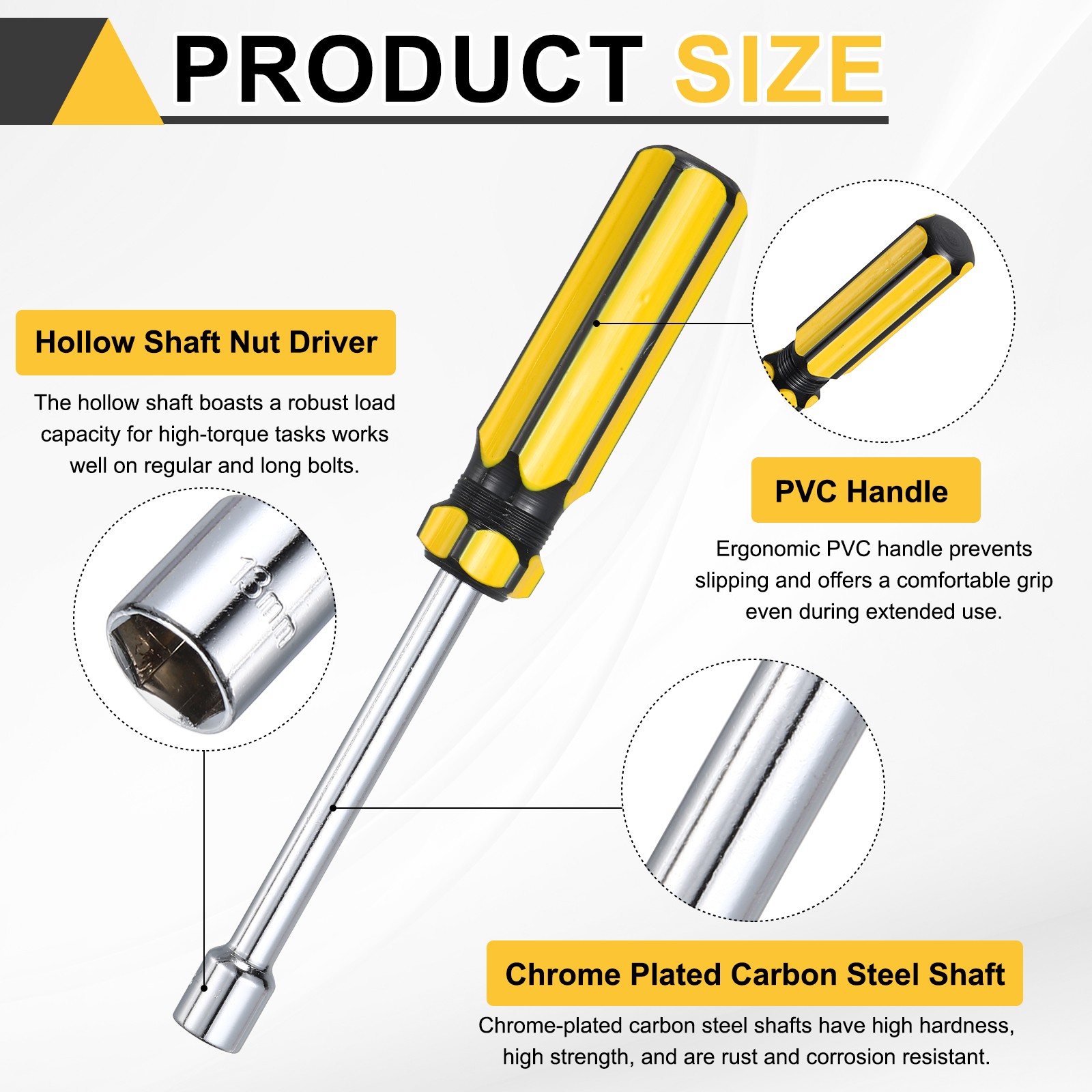 2pcs Non-Magnetic Nut Driver, 13mm Metric Hex Nut Driver with PVC Handle
