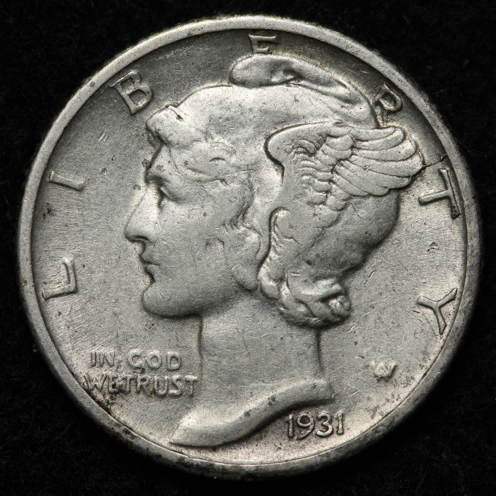 1931 Mercury Silver Dime AU E262 SWQB