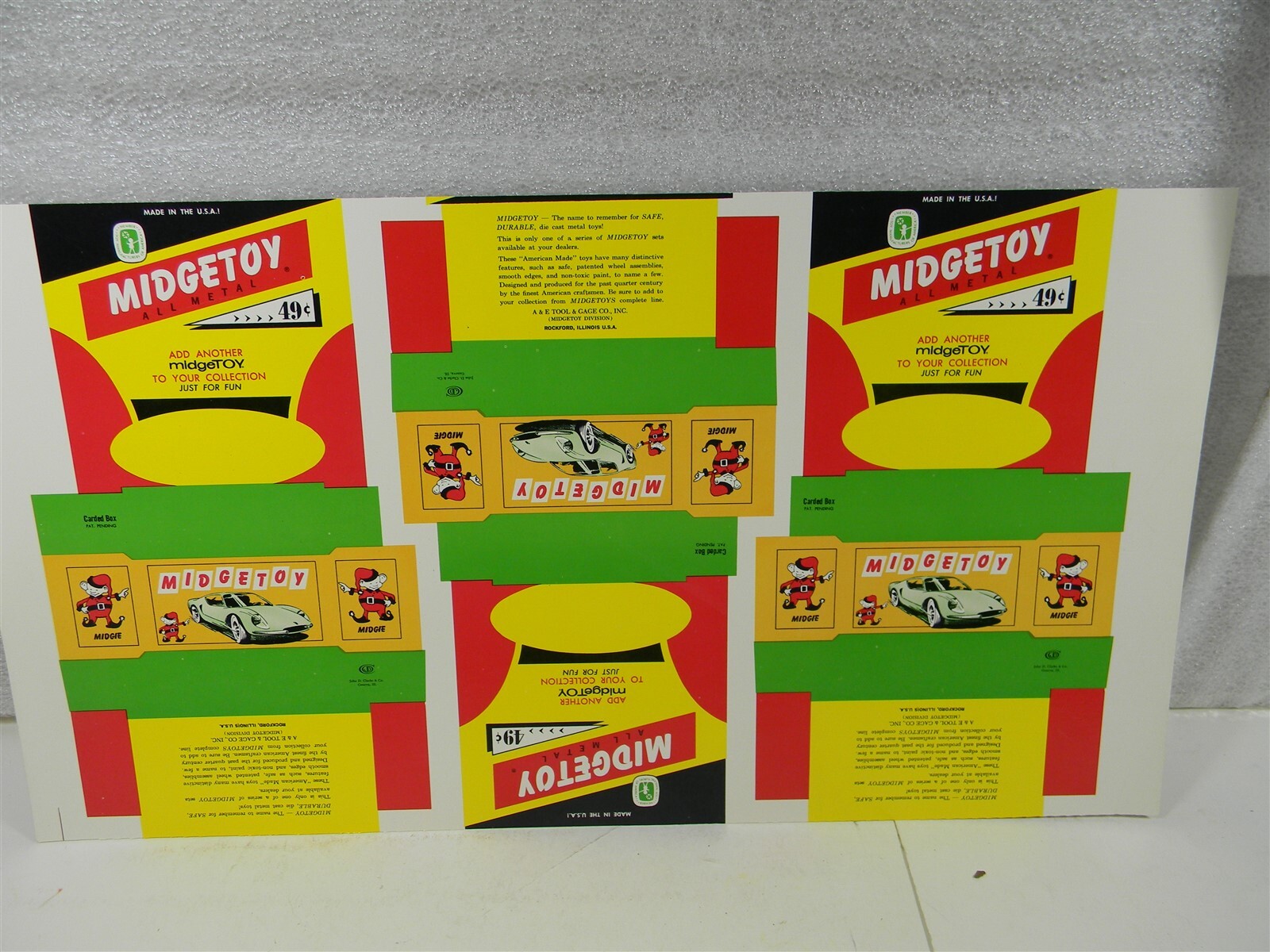 Midgetoy Carded Box Unused Packaging , 1/3 Sheet