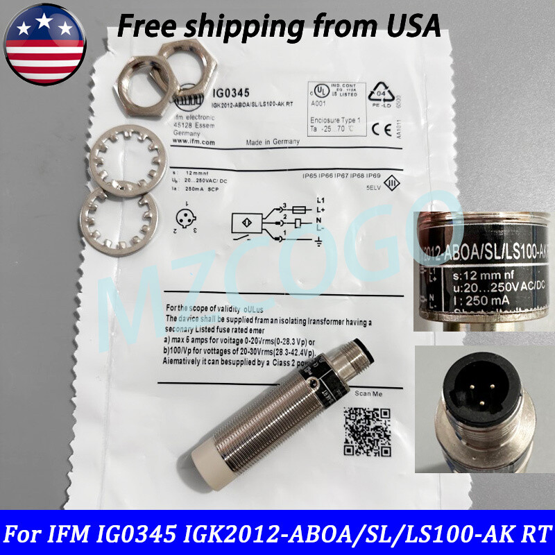 For IFM EFECTOR IG0345 INDUCTIVE SENSOR 20-250V AC/DC 3 PIN 12mm 20-250VAC/DC