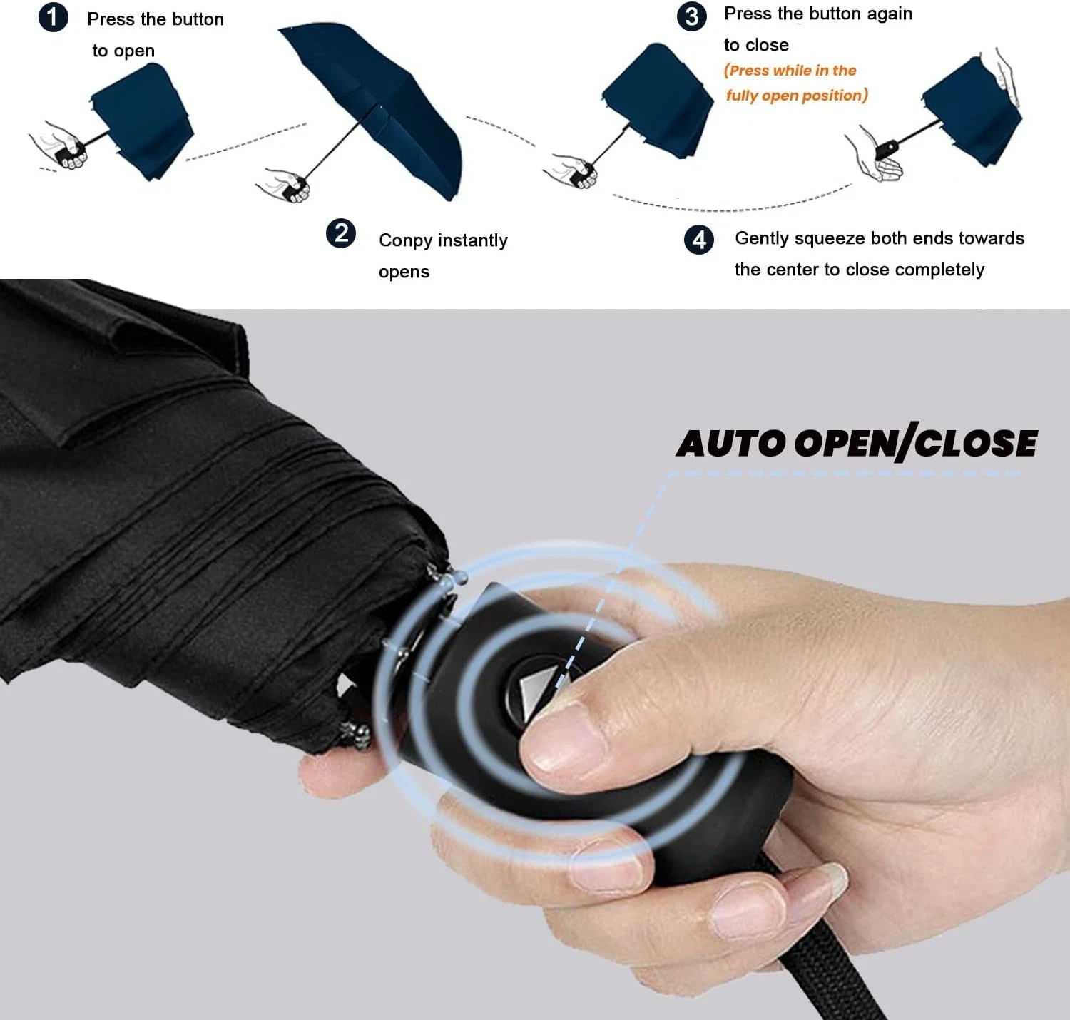 Compact Travel Umbrella - Windproof Auto Open/Close, Small Folding Umbrella for