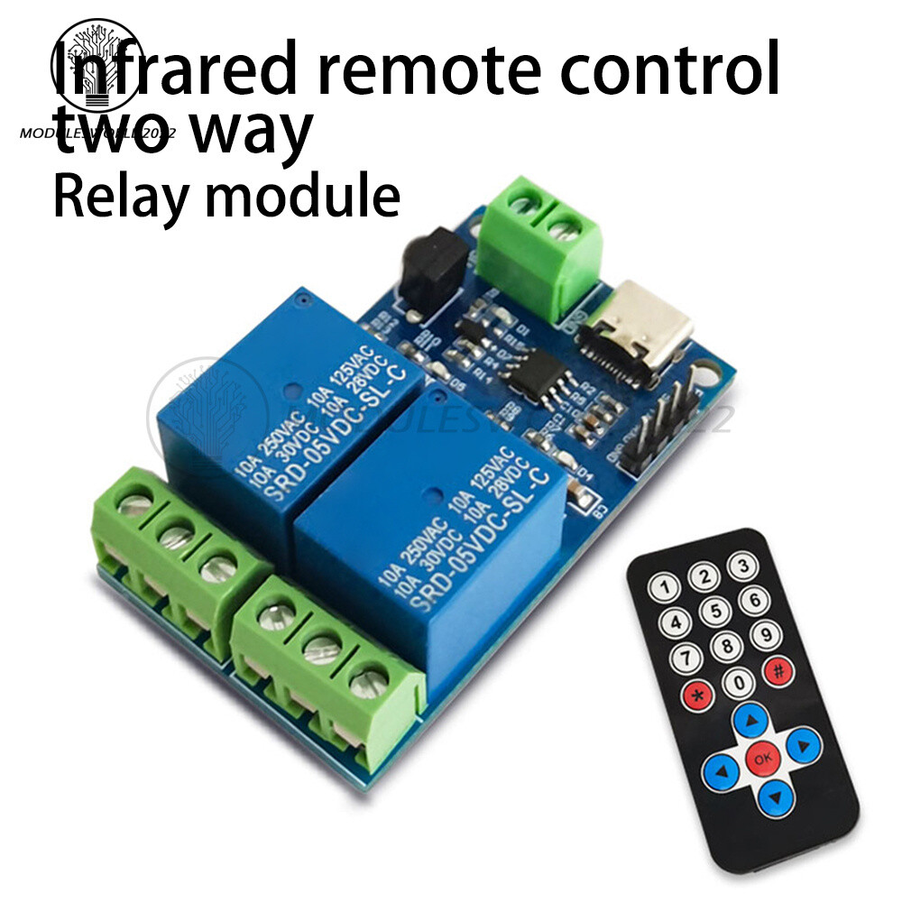 5V Infrared Remote Control Wireless 2way Relay Module with Remote Control Type-C