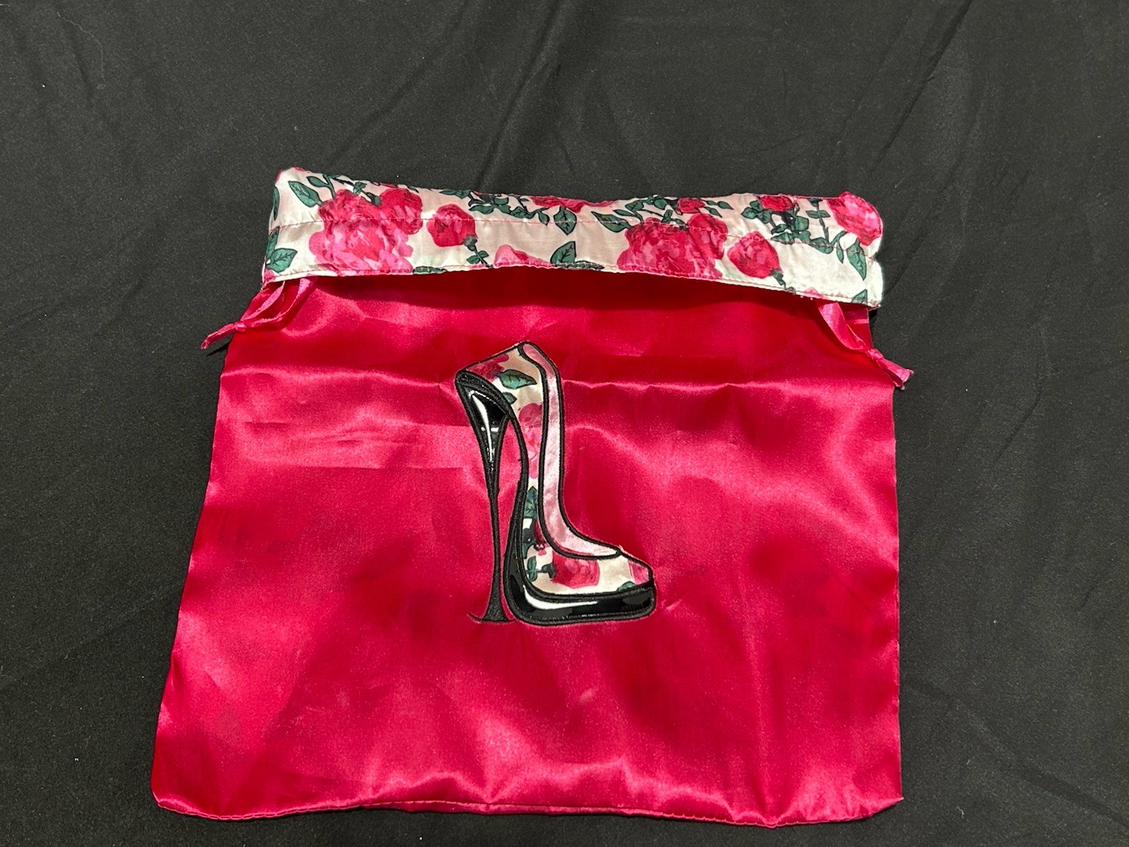 Hot Pink Storage Dust Bag 12"x14" Embroidered Stilleto Heels Drawstring Closure
