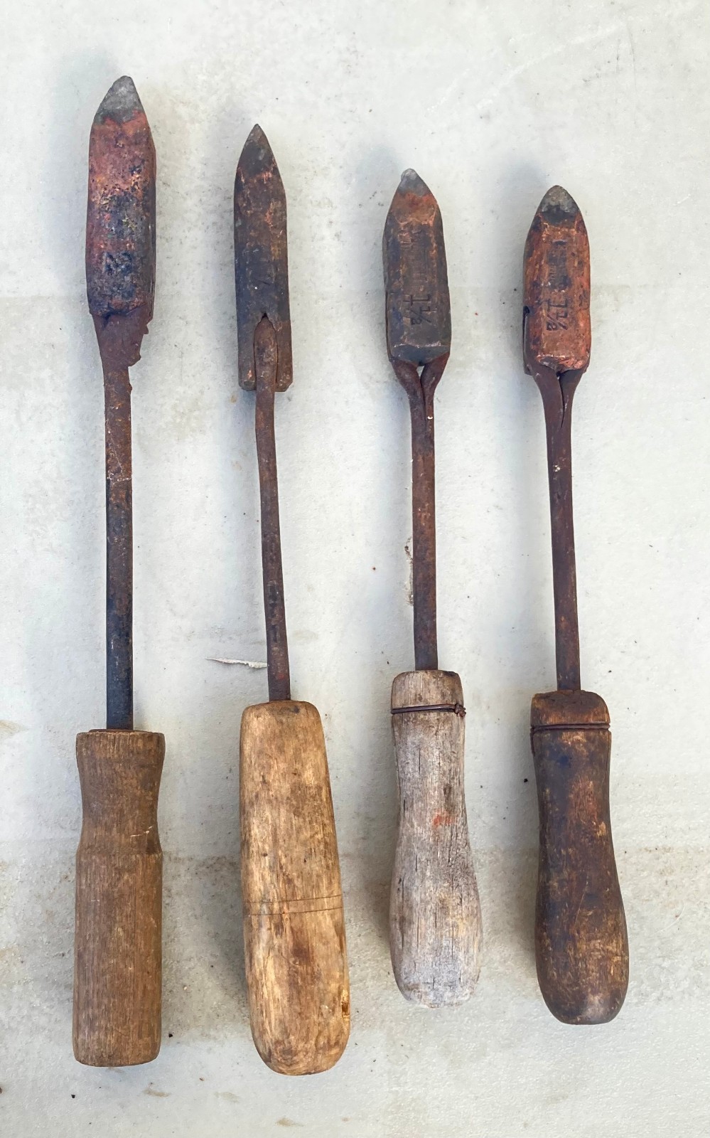Lot of 4 Vintage Antique Hand Forged Copper Head Soldering Iron - Numbered