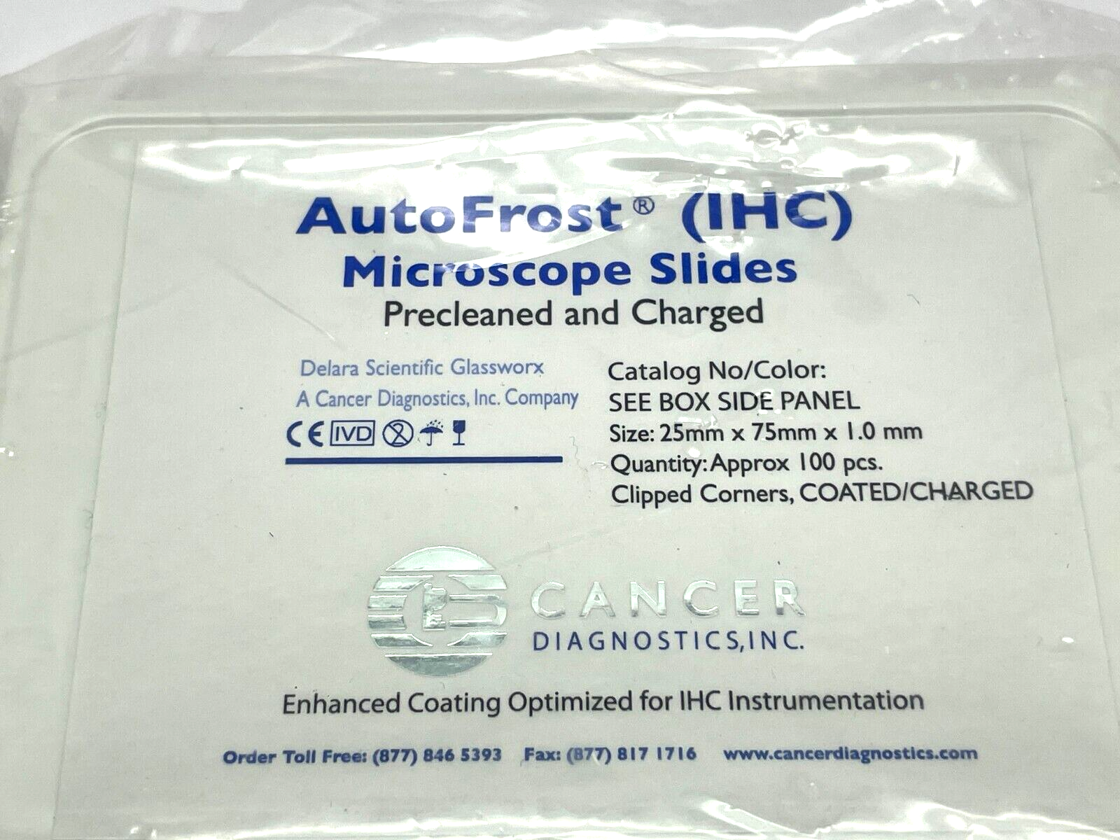 AutoFrost 060811-2A Precleaned Charged Microscope Slides PKG OF 100