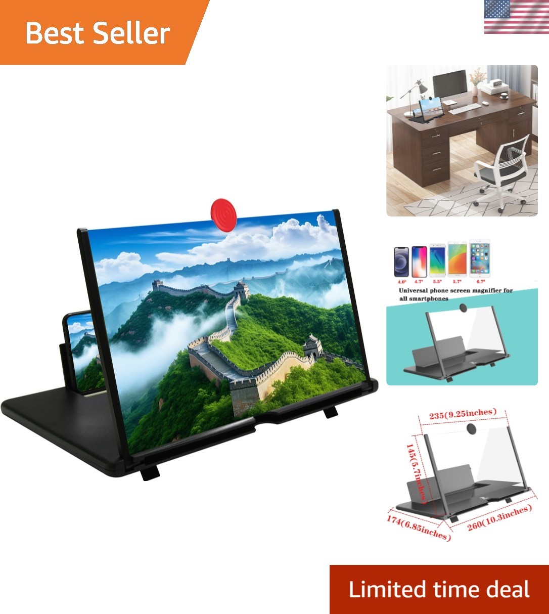12" Phone Screen Magnifier, Screen Amplifier 3D HD Screen Projector with Fold...