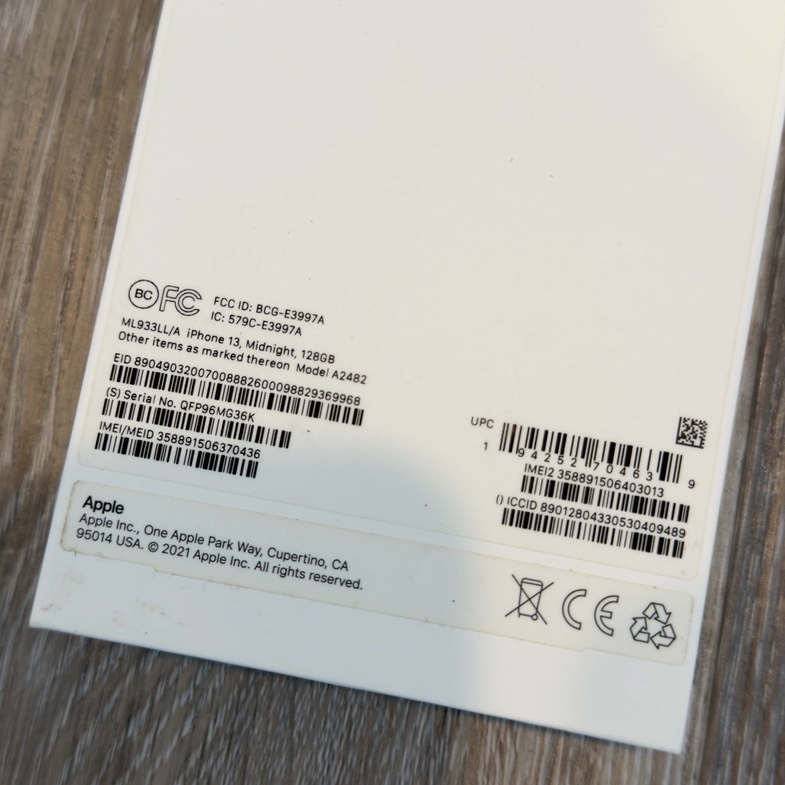 Box Only Apple iPhone 13 Midnight 128GB Empty Box