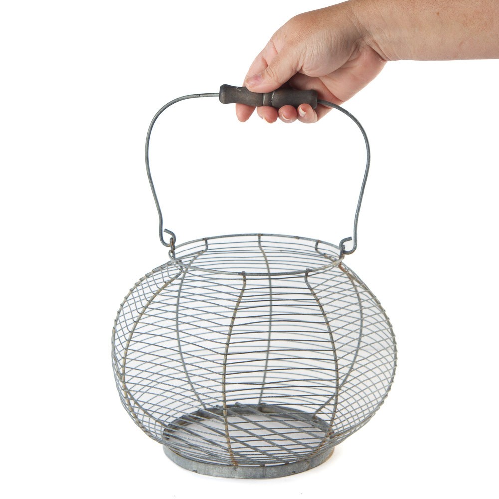 11" Diameter Rusty Zinc Round Wire Egg Basket with Handle