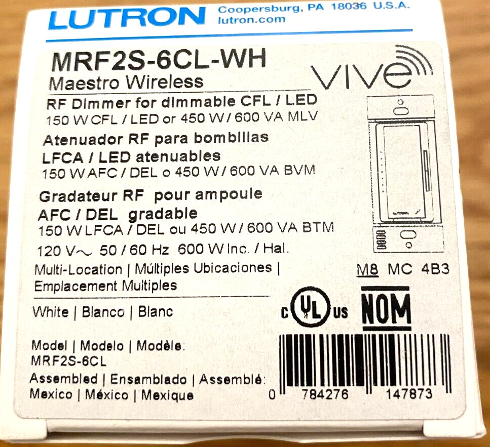 Lutron MRF2S-6CL-WH Vive Maestro Dimmer RF Wireless NIB-Price Ea- SHIPS SAME DAY