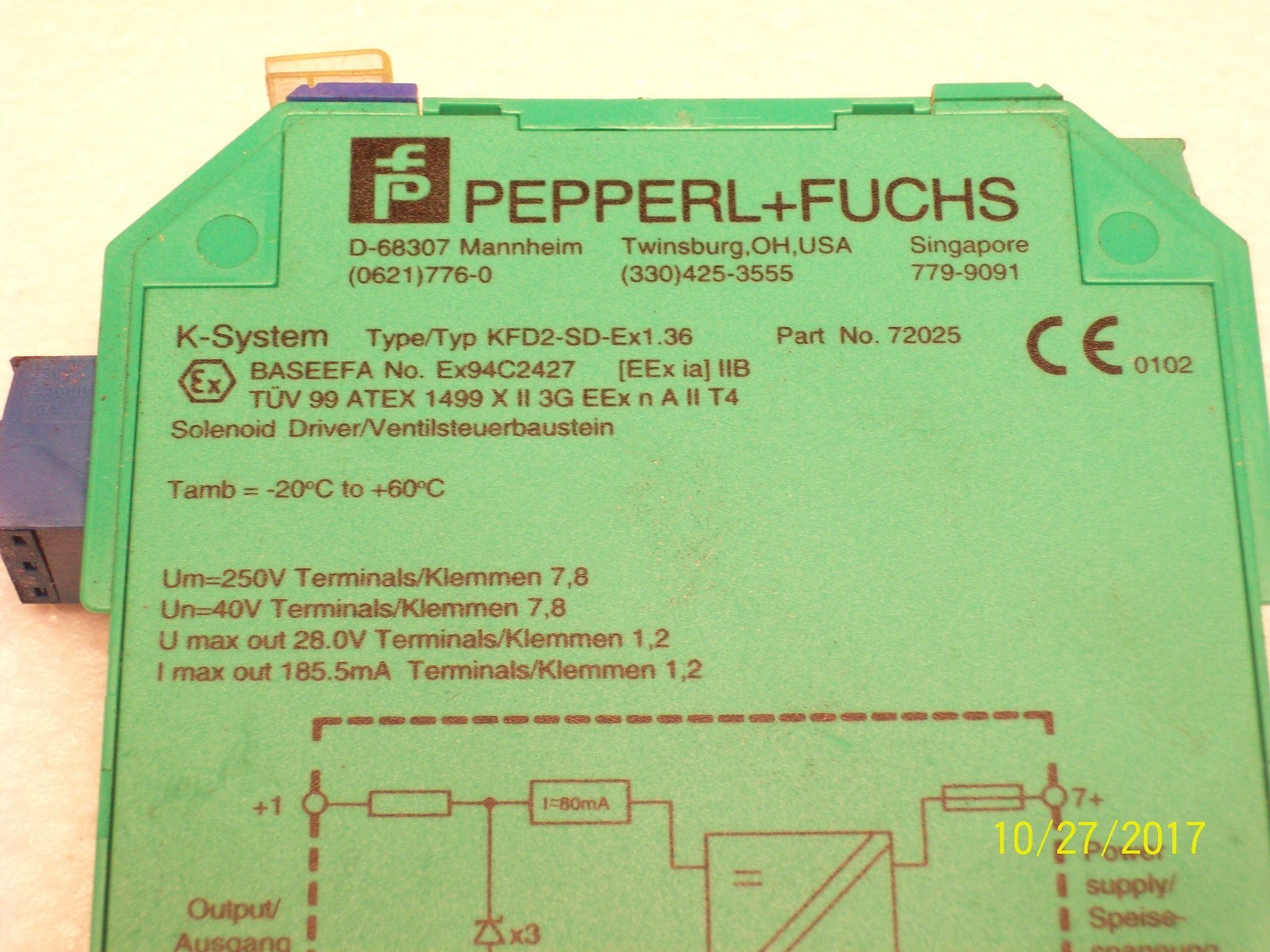 PEPPERL + FUCHS SOLENOID DRIVER 72025 , KFD2-SD-EX1.36