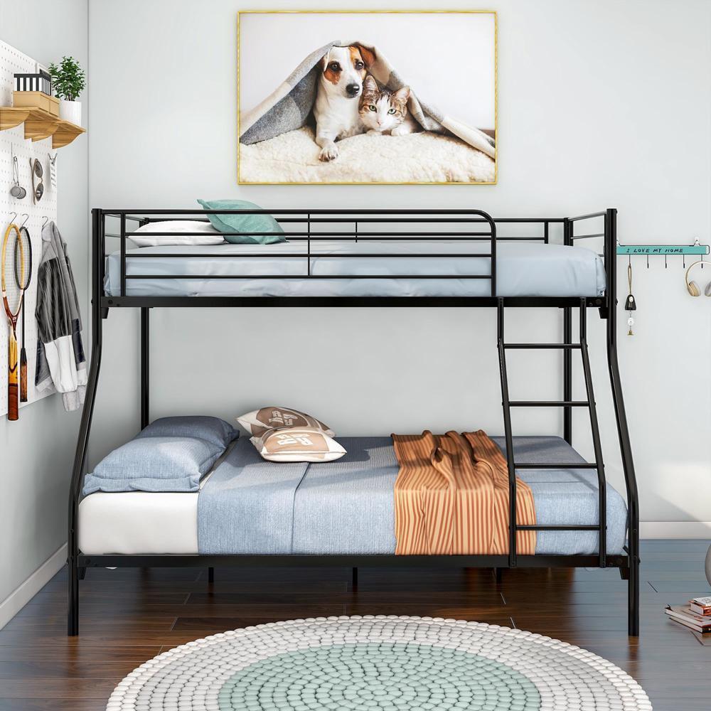 Easy Assembly Twin-Over-Full Metal Bunk Bed with Upper-Level Guardrail Furniture