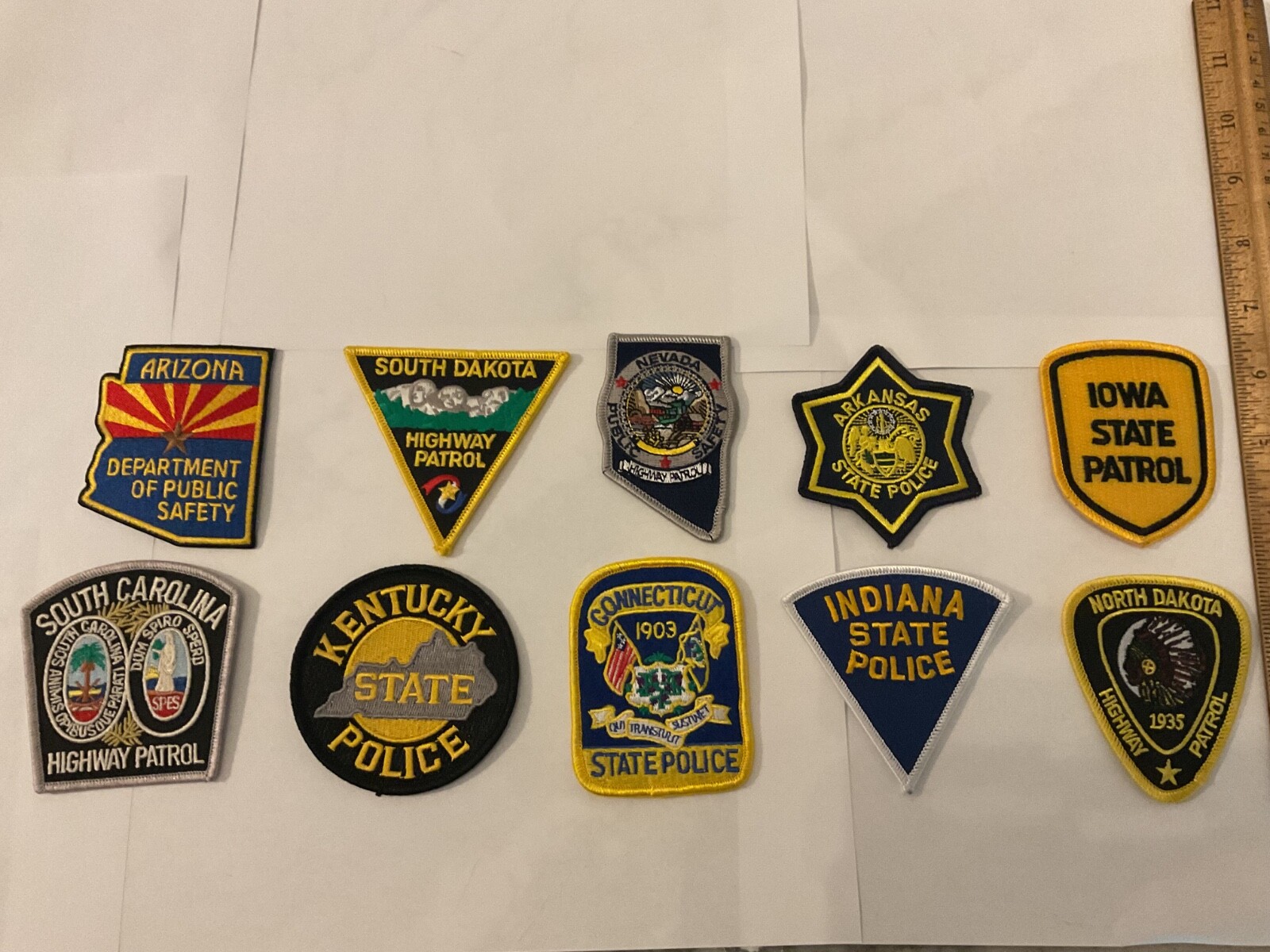 State Law Enforcement patches All different 10 piece set. All new.Hat Size Patch
