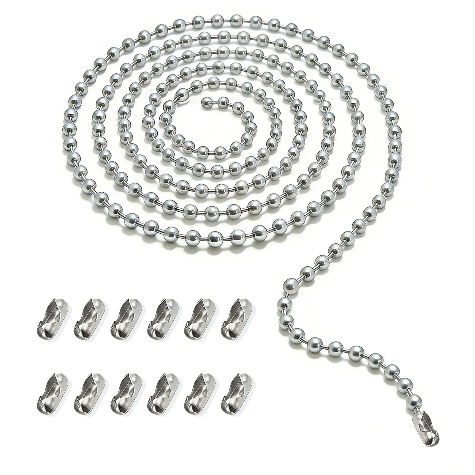 Ceiling Fan Pull Chain Extension, 120 In Ball With 12 Connetors, silver