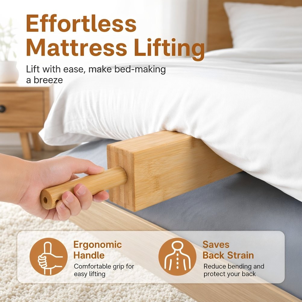 Ergonomic Bamboo Mattress Lifter for Easy Sheet Changing and Bed Making