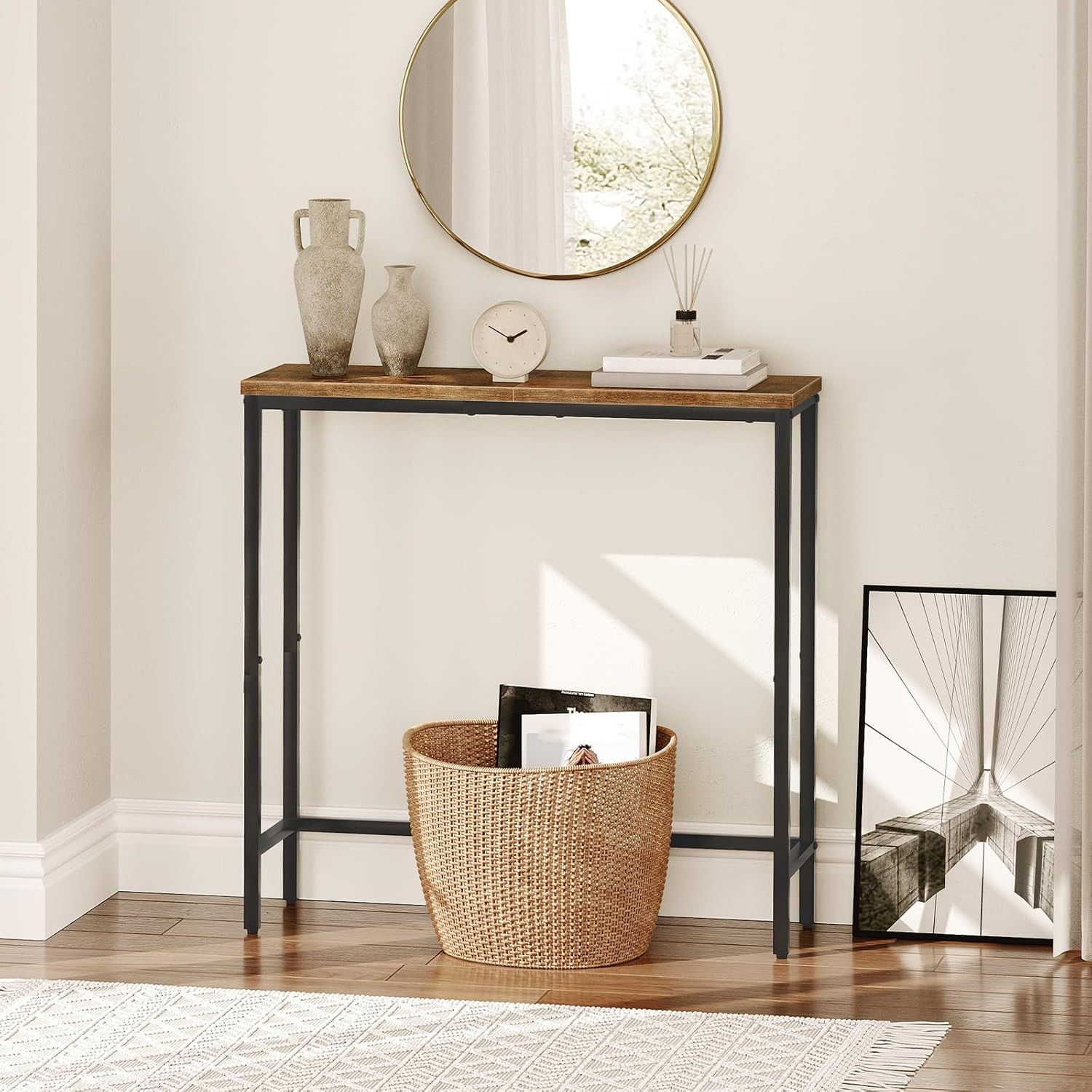 Narrow Console Table, 29.5" Small Entryway Table, Thin Sofa Side Display Table,