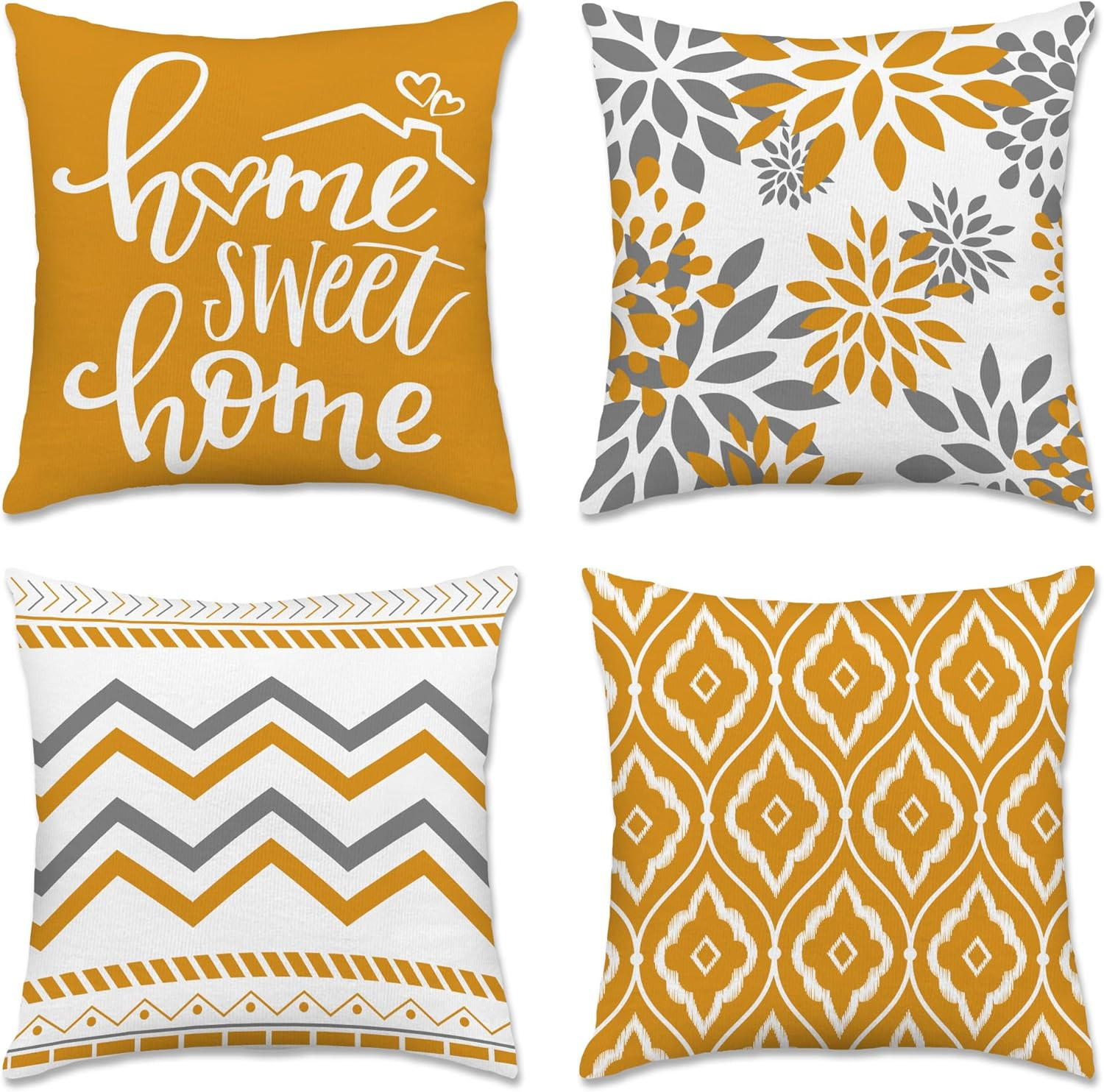 Geometric Yellow Pillow Covers 18x18 Set of 4, Decorative Outdoor Modern Boho Th
