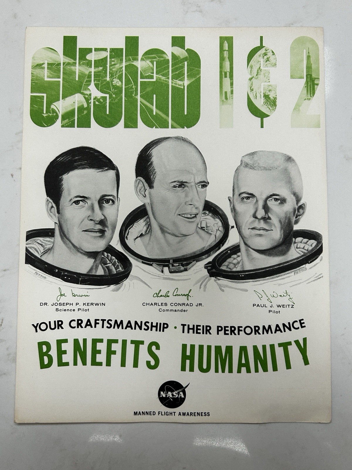 Vintage Original NASA Skylab 1 & 2 Manned Flight Awareness Astronauts 8.5”x11”