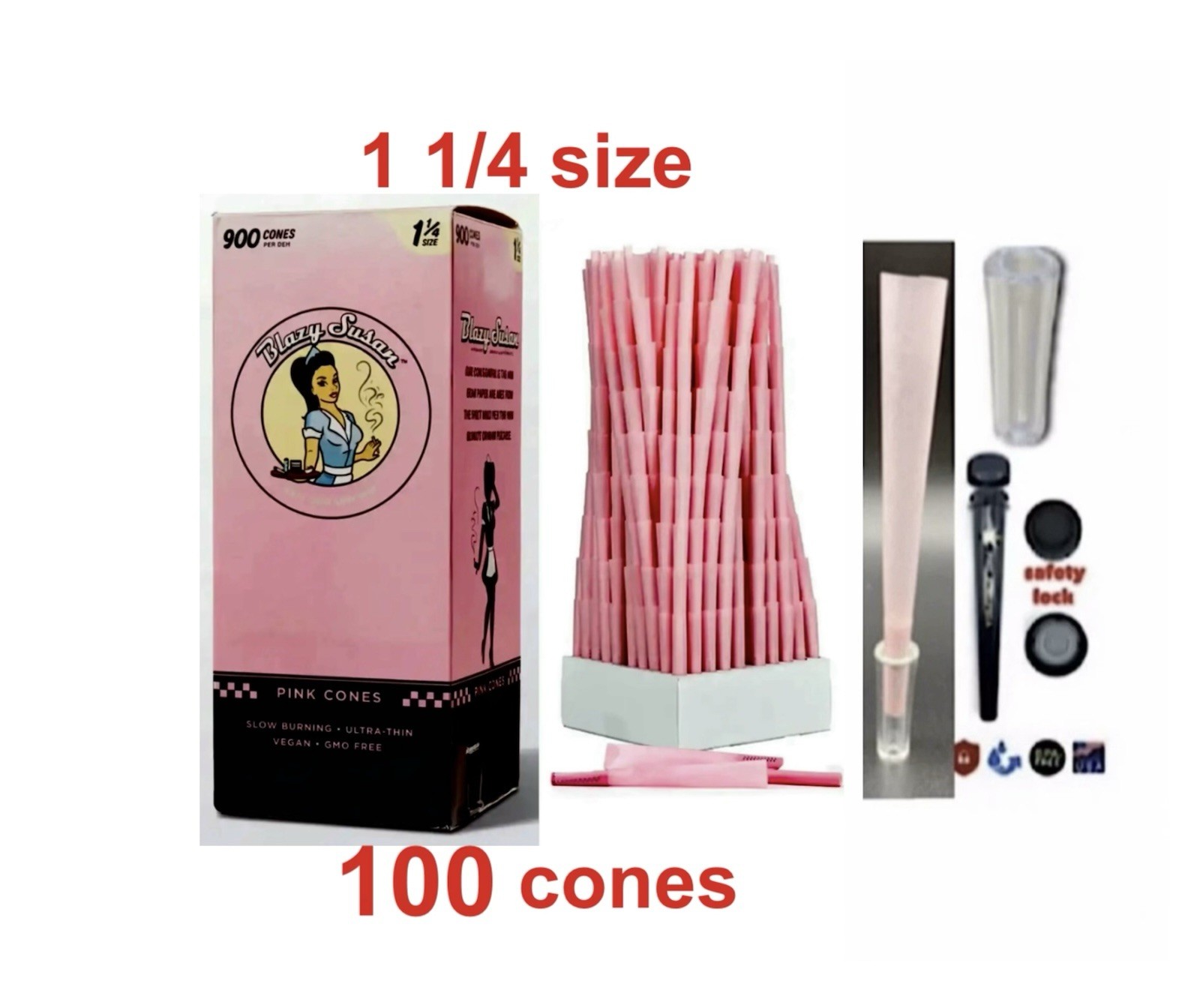 blazy susan pre rolled cone PINK 1 1/4 size +glass tip+philadelphia tube