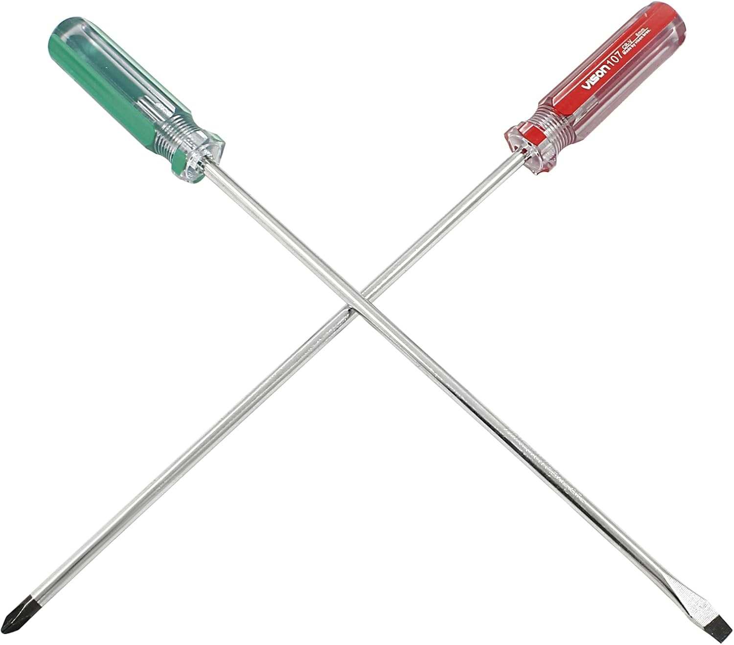 10" Long Screwdriver Set Phillips & Flat Head Cross Slotted Repair Tool 2 Pack