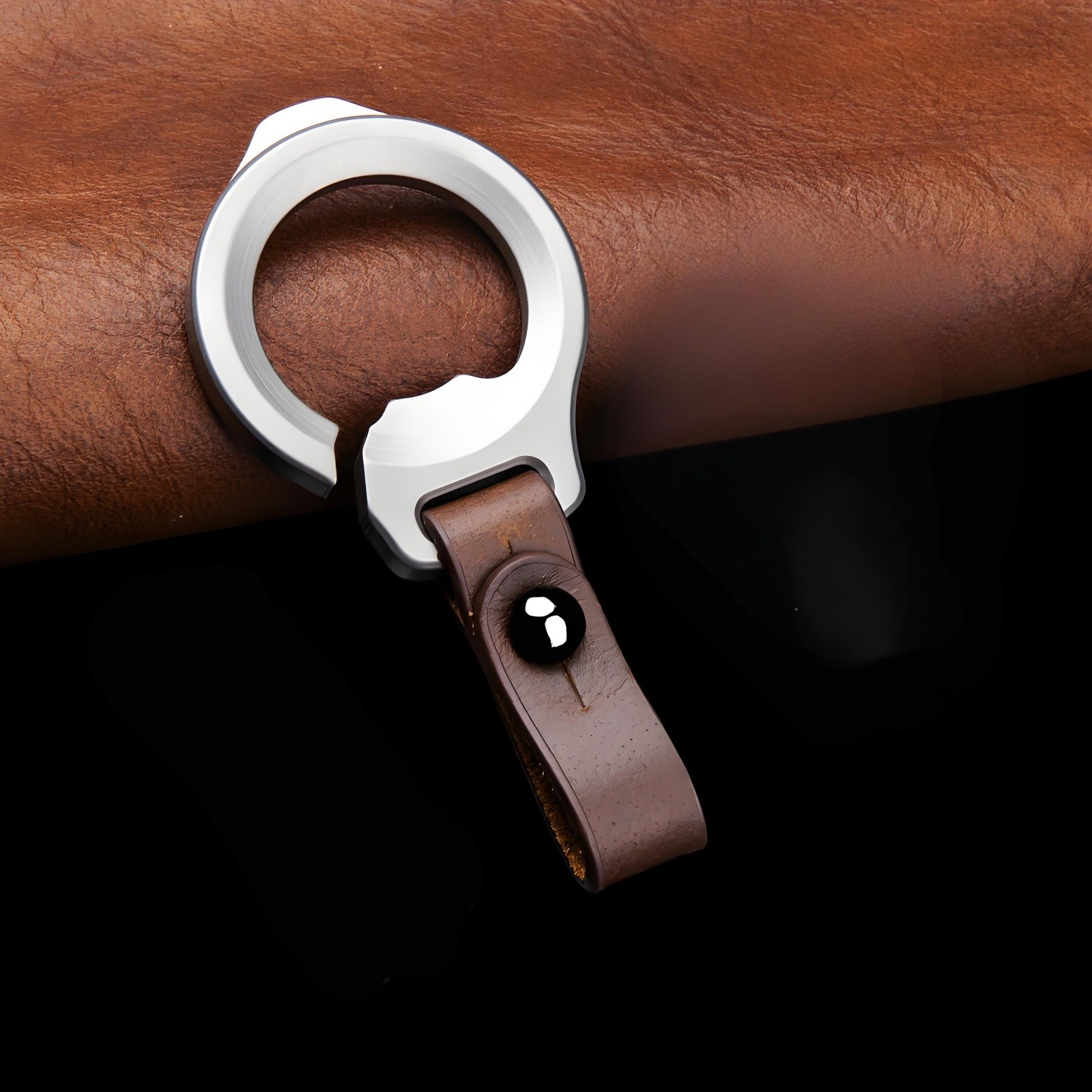 Titanium Alloy EDC Keychain Bottle Opener Pry Tool with Leather Strap Portable
