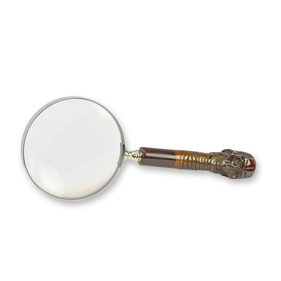 9932809 Metal Magnifying Glass Silver with Handle Skull 10x25cm