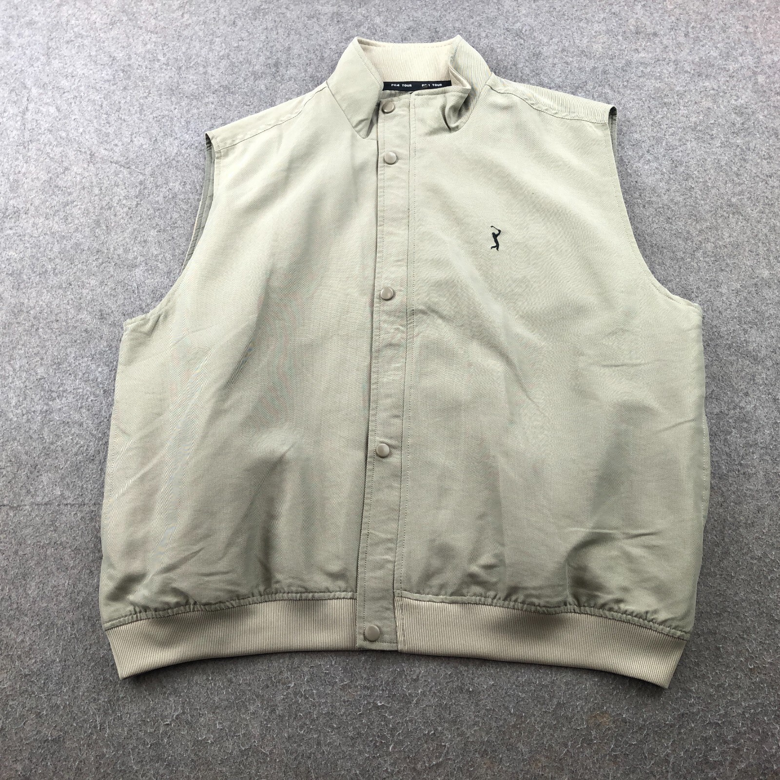PGA Tour Collection Vest Mens XL Beige Windbreaker Mock Neck Snap Vintage
