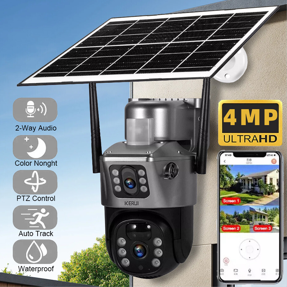 KERUI WIFI Solar Battery 4MP Wireless PTZ Security Camera Outdoor PIR IP Audio