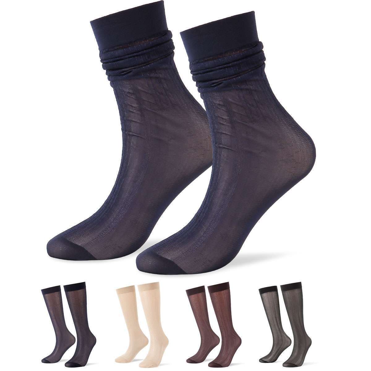 4 Pairs Men Women Ultra Thin Dress Socks Silk Sheer Business Socks Soft Work