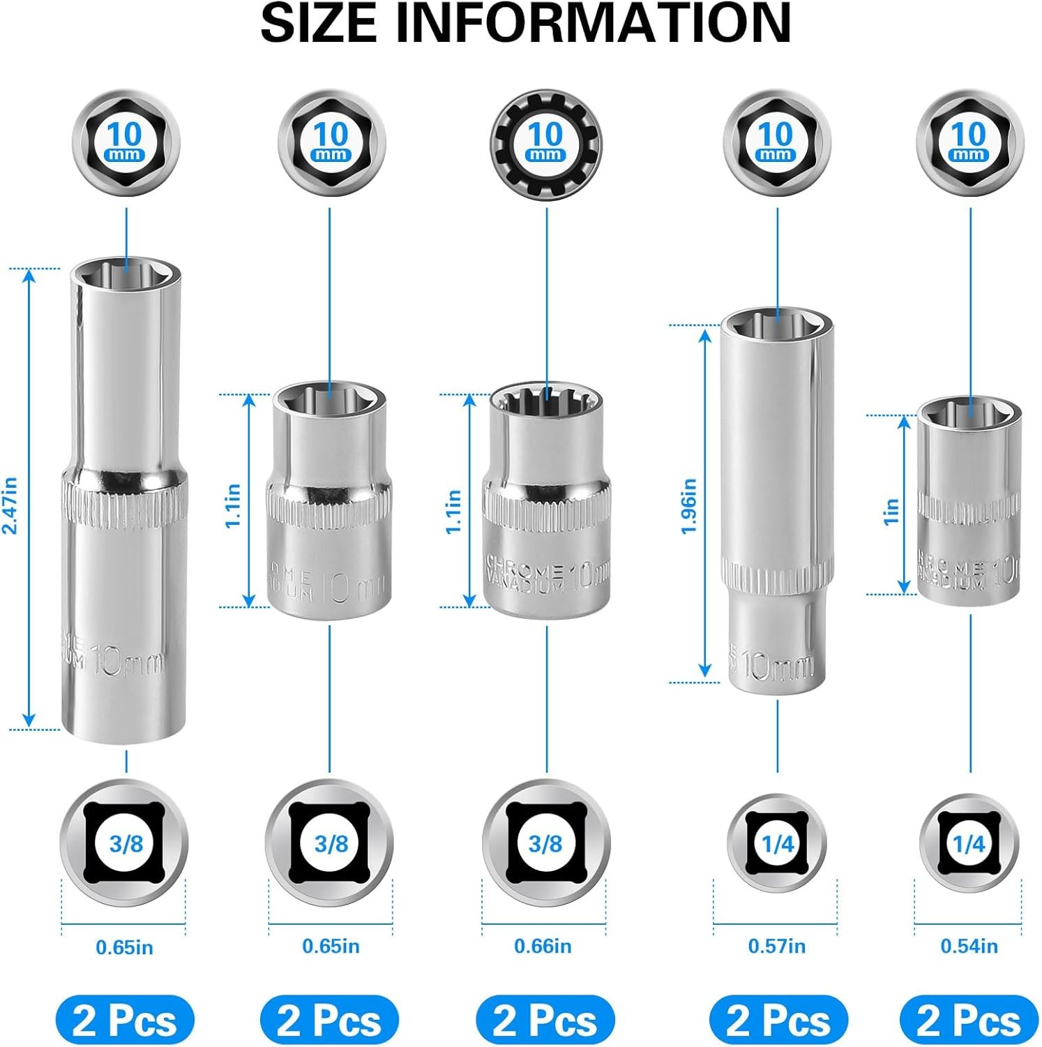 10-Piece] 10mm Socket Set, 1/4-Inch & 3/8-Inch Drive Impact Socket, 6-Point &...