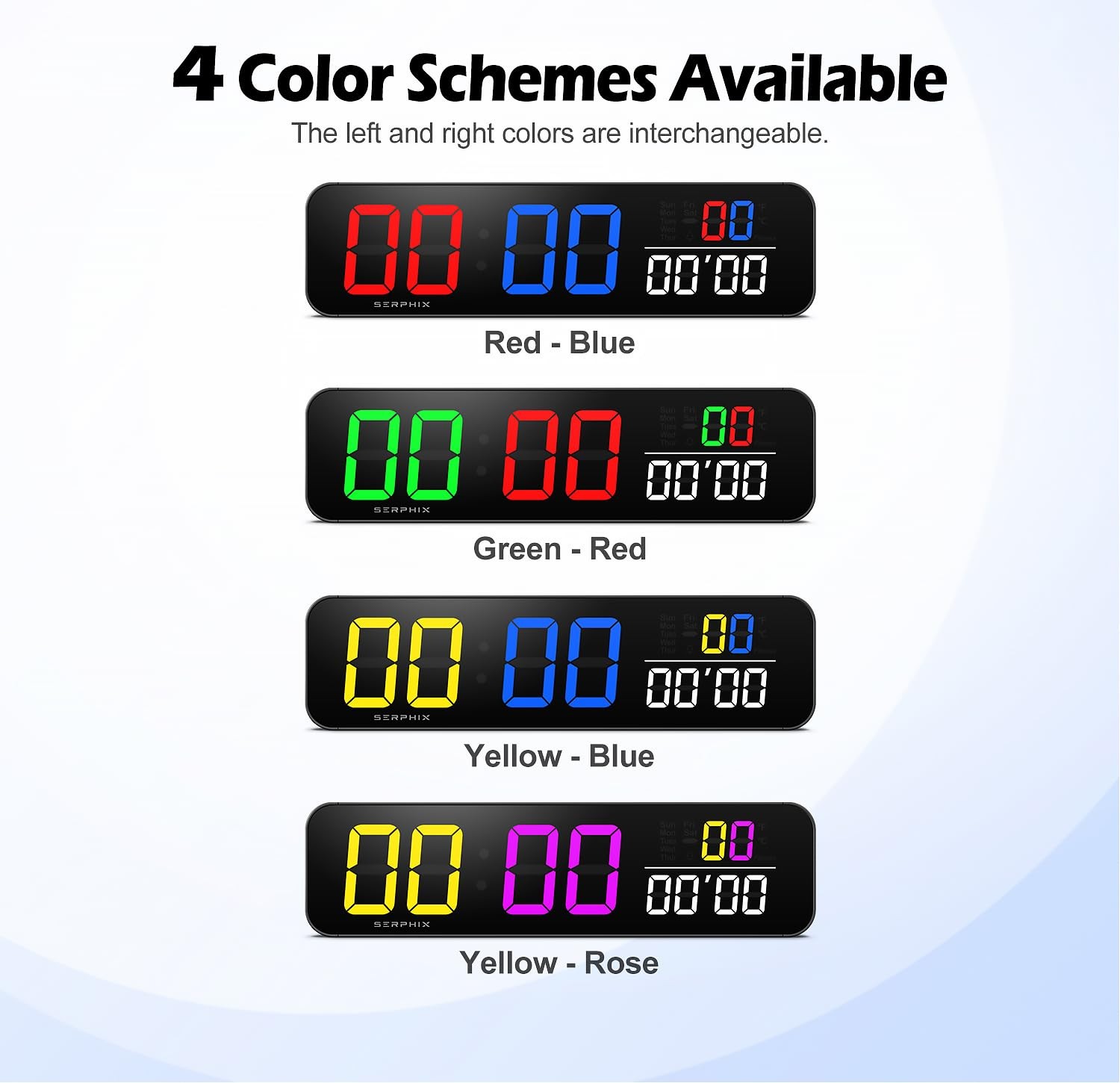 15.2" Digital Scoreboard Clock with Countdown Timer, Variable LED Color