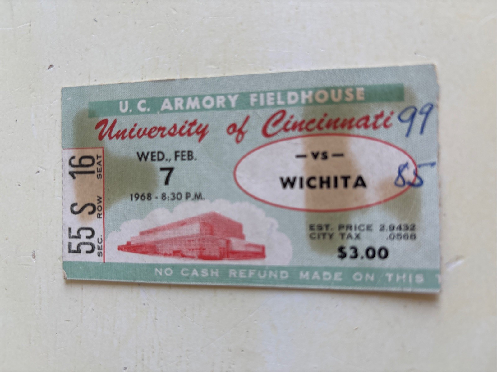 1968 University Of Cincinnati Bearcats Wichita Shockers Basketball Ticket Stub