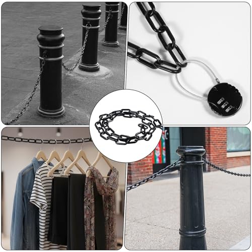 Black Plastic Chain Links, 3 Ft 6mm Plastic Chains with 5 S-Hooks, Linking