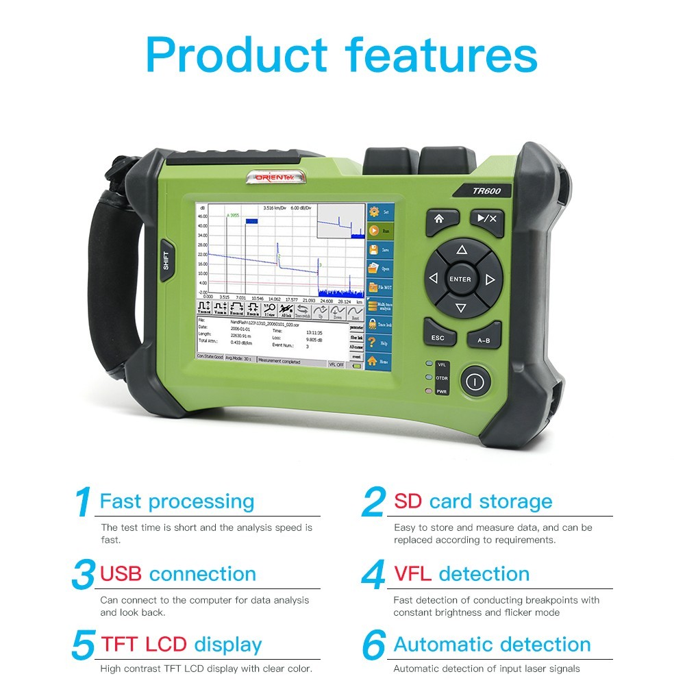 OrienTek TR600 Multimode Fiber Optic OTDR Tester 850/1300nm 23/21dB 5.7 Inch