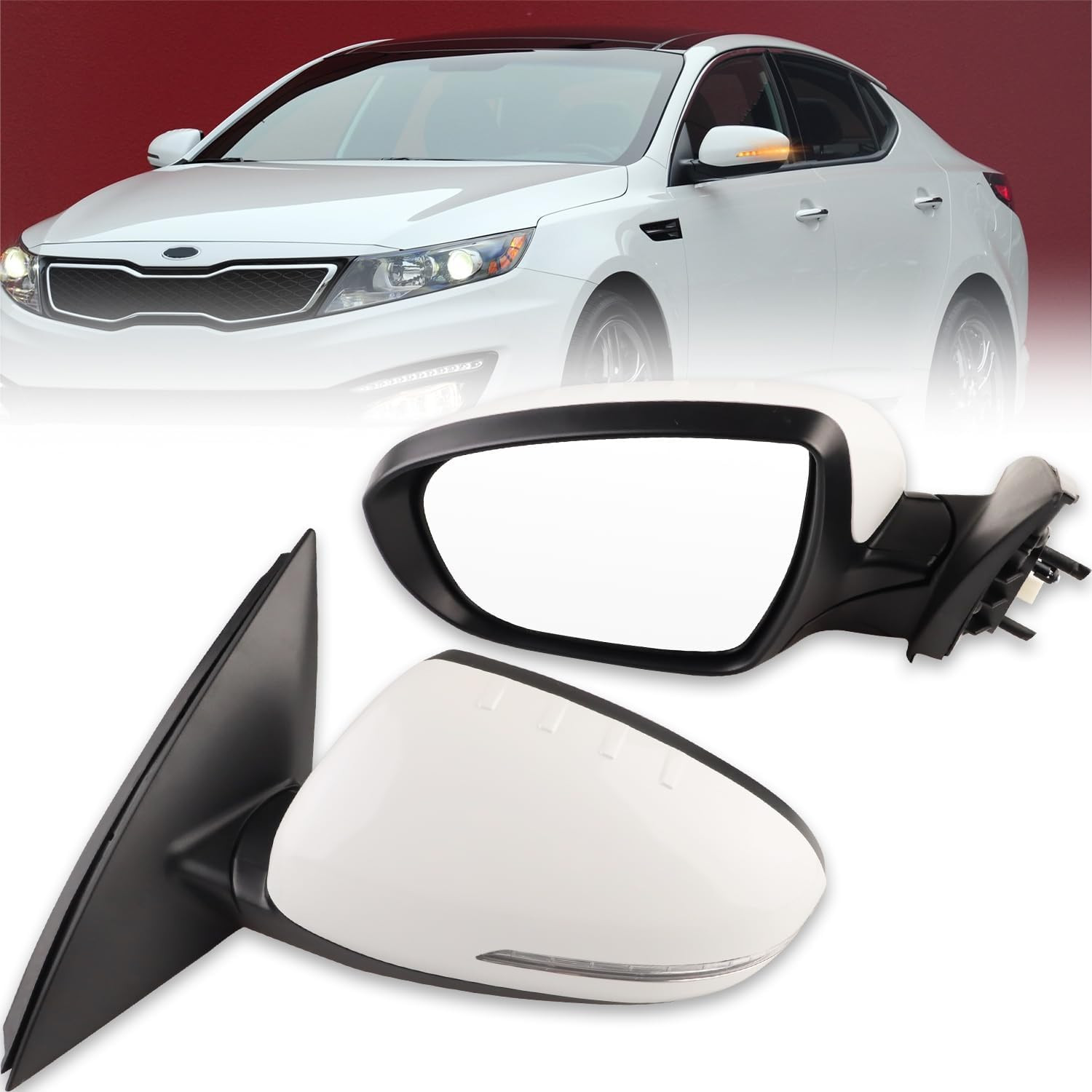 Left Driver Side Mirror for 2011-2013 Ki-A Optima SX/LX/EX (5 PINS), White Manua