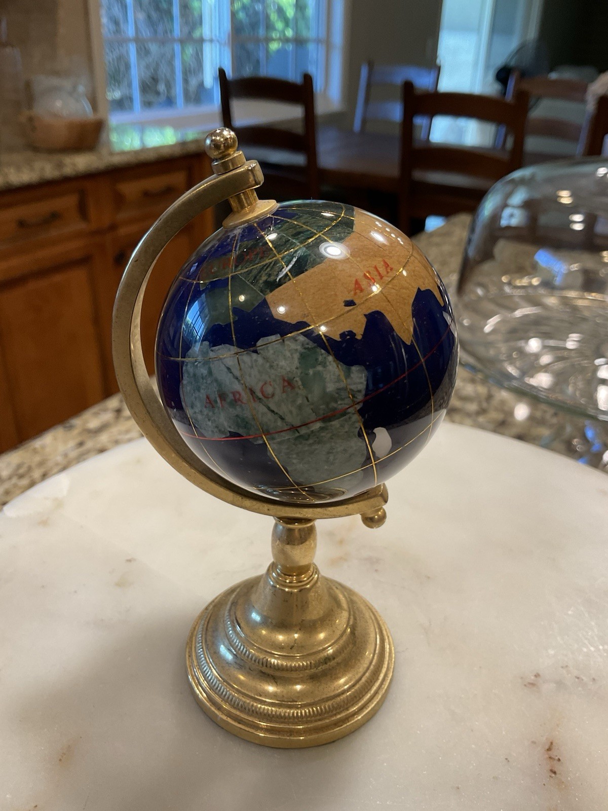 Lapis Lazuli Gemstone Mini Globe Brass Stand