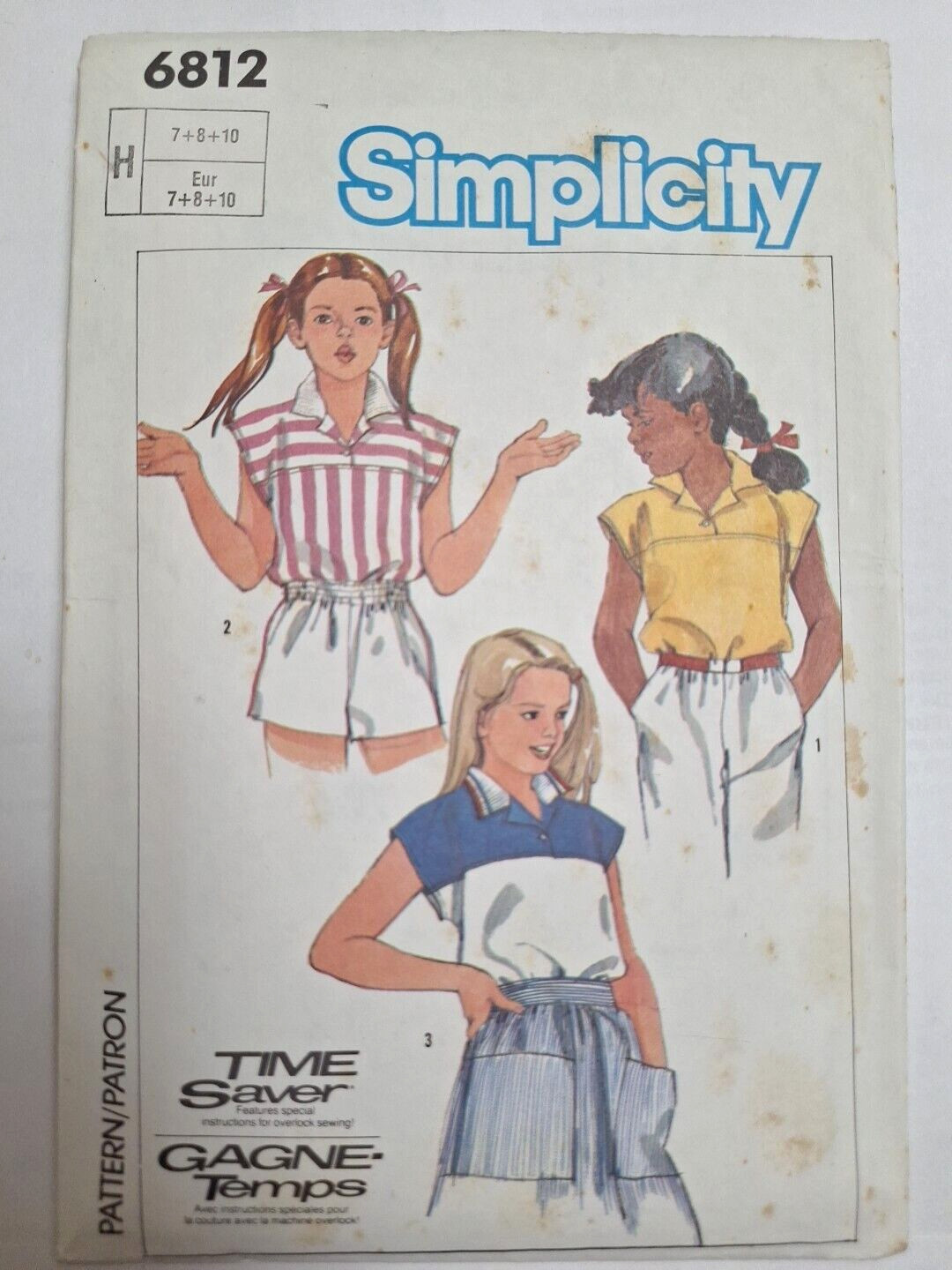 Shirt Top Girls 7 8 Simplicity Sewing Pattern 6812 Cut Short Sleeve Collared VTG