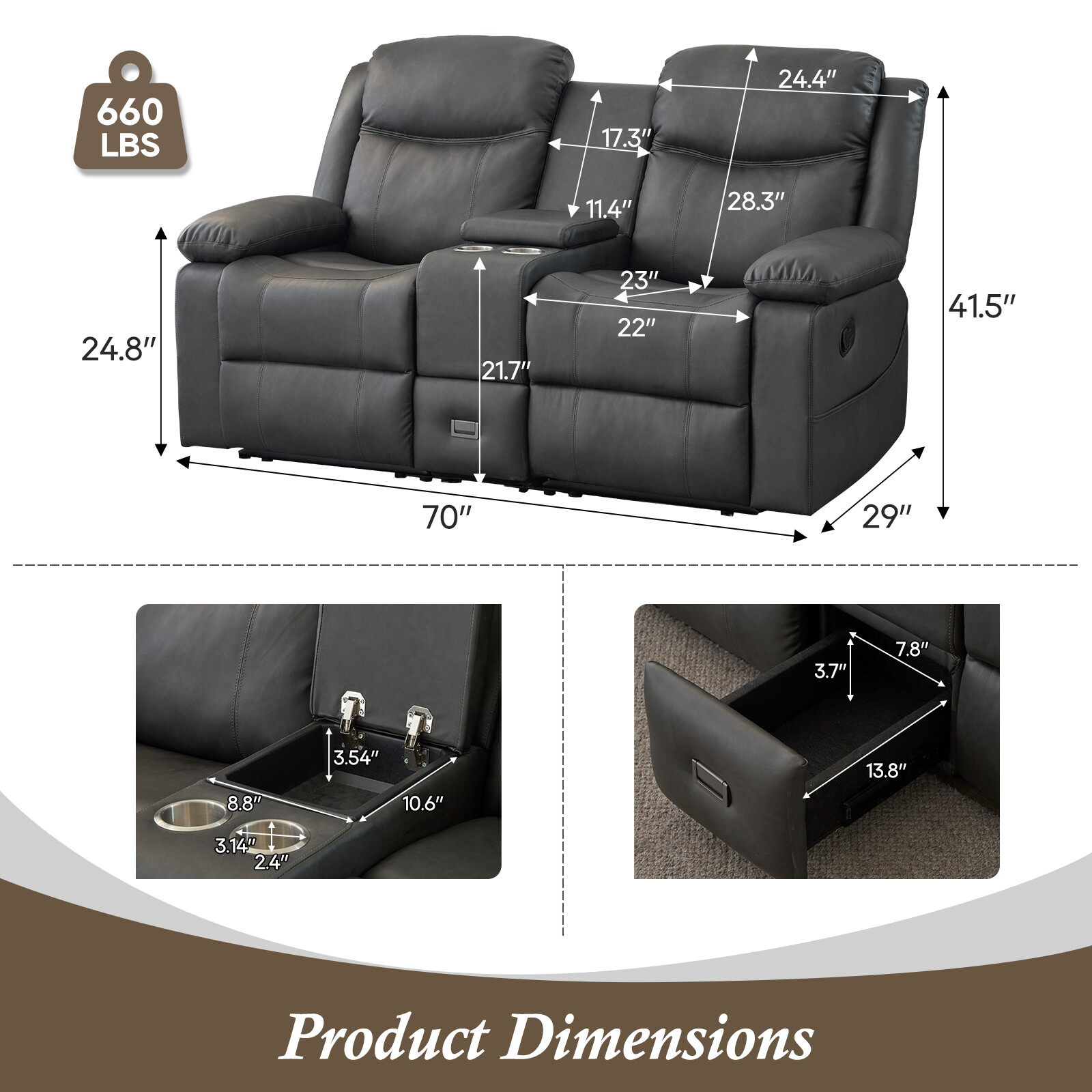 Loveseat Recliner, Reclining Loveseat with Console, Double Reclining Loveseat
