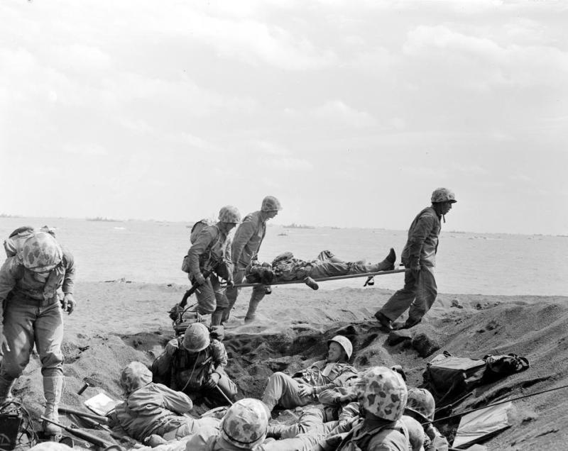 WWII Photo, Iwo Jima Landing, Wounded Marine WW2 USMC World War Two US Marines